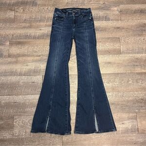 American Eagle Outfitters Dark Blue Festival Flare Wide Leg Jeans 0